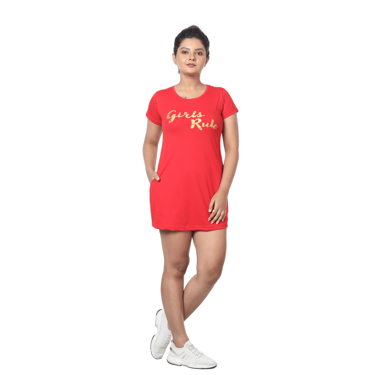Girls red t shirt dress sales