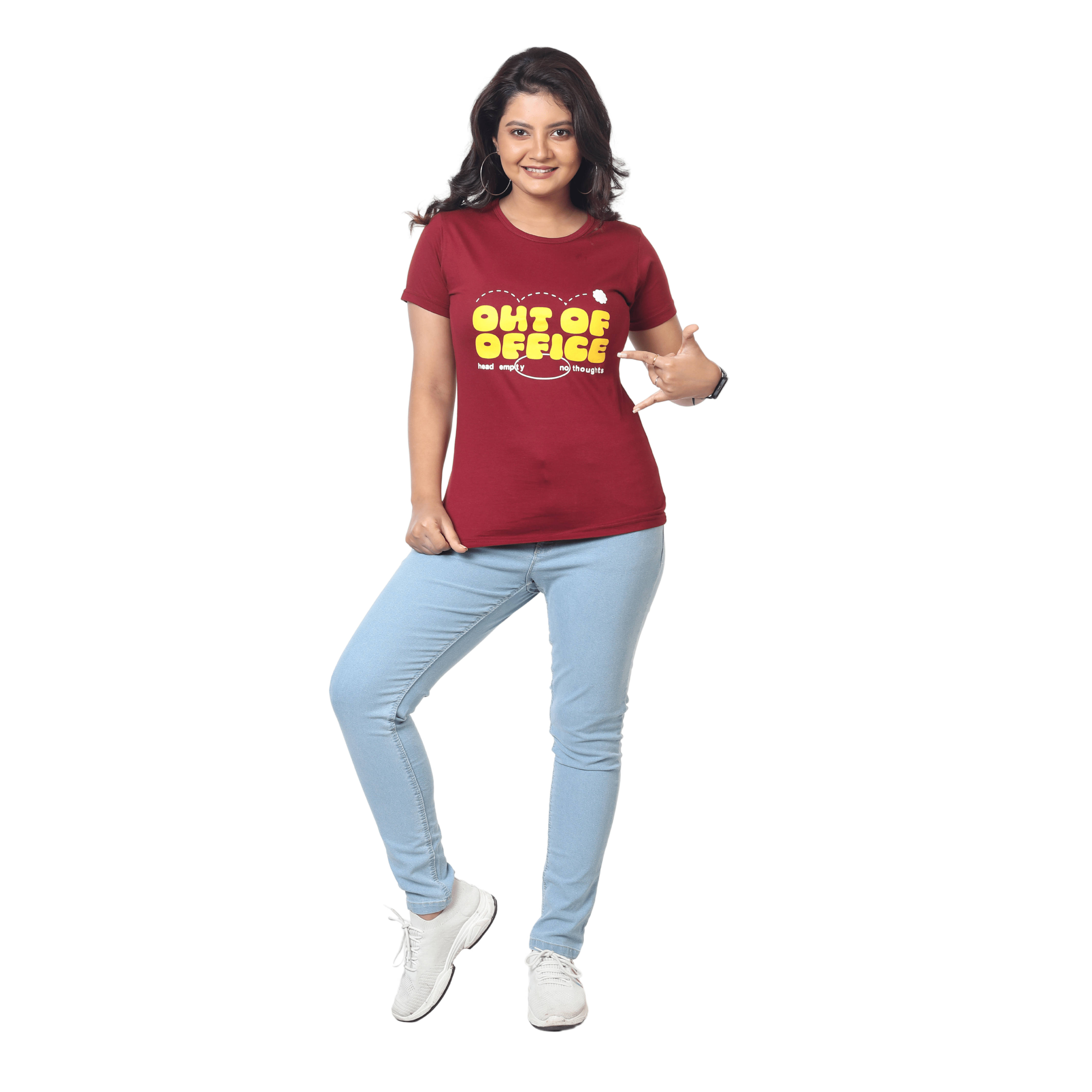 Women Round Neck Maroon Out Of Office Cotton T-shirt