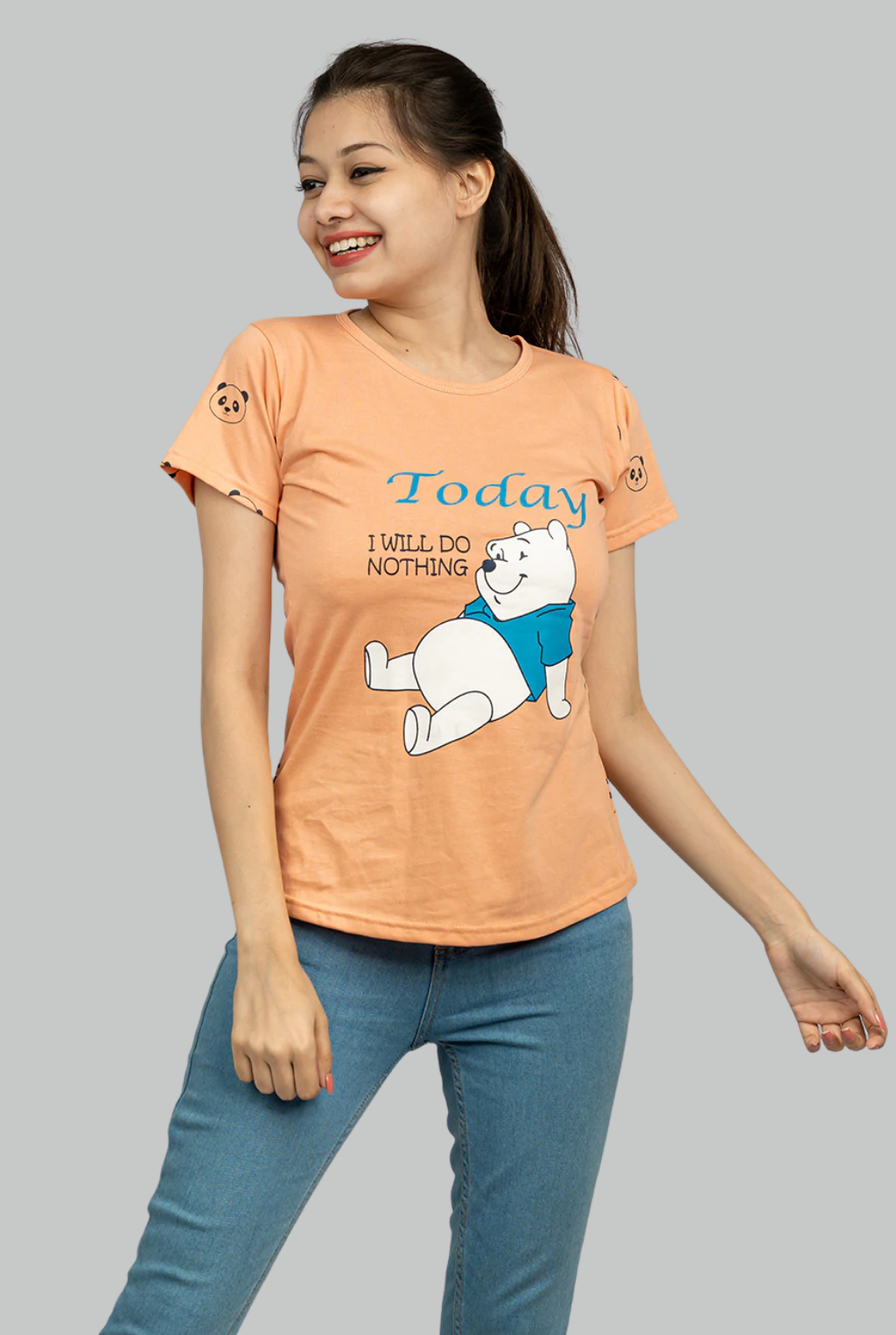 Women Round Neck Today Print Cotton T-Shirt