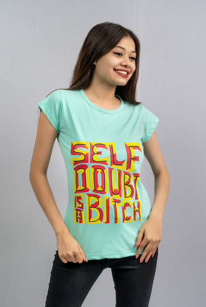 Women Round Neck Self Doubt Print Cotton T-Shirt