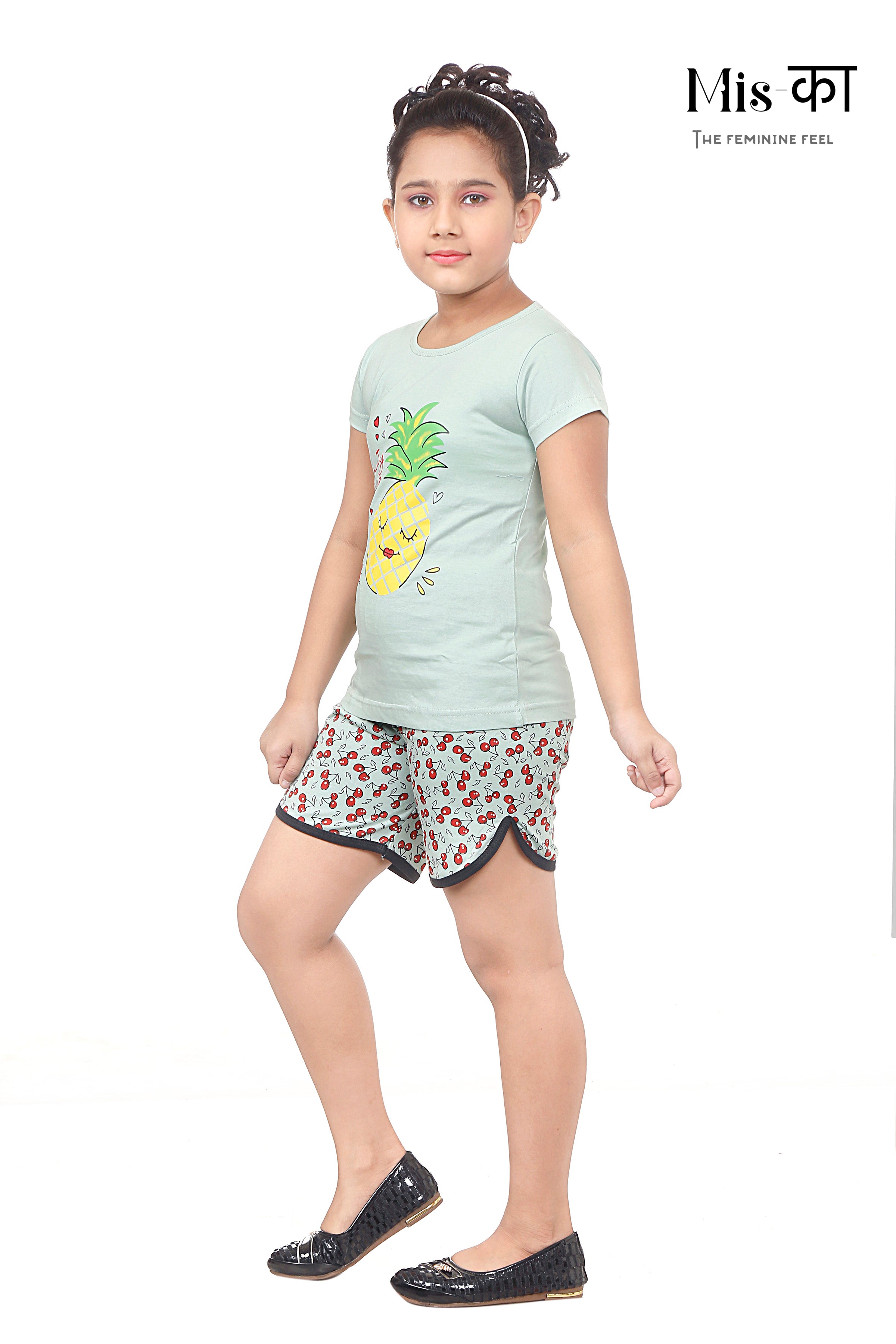 Hosiery Cotton Night Dress | Night Suits | Top and Hot Pant Set | Pineapple