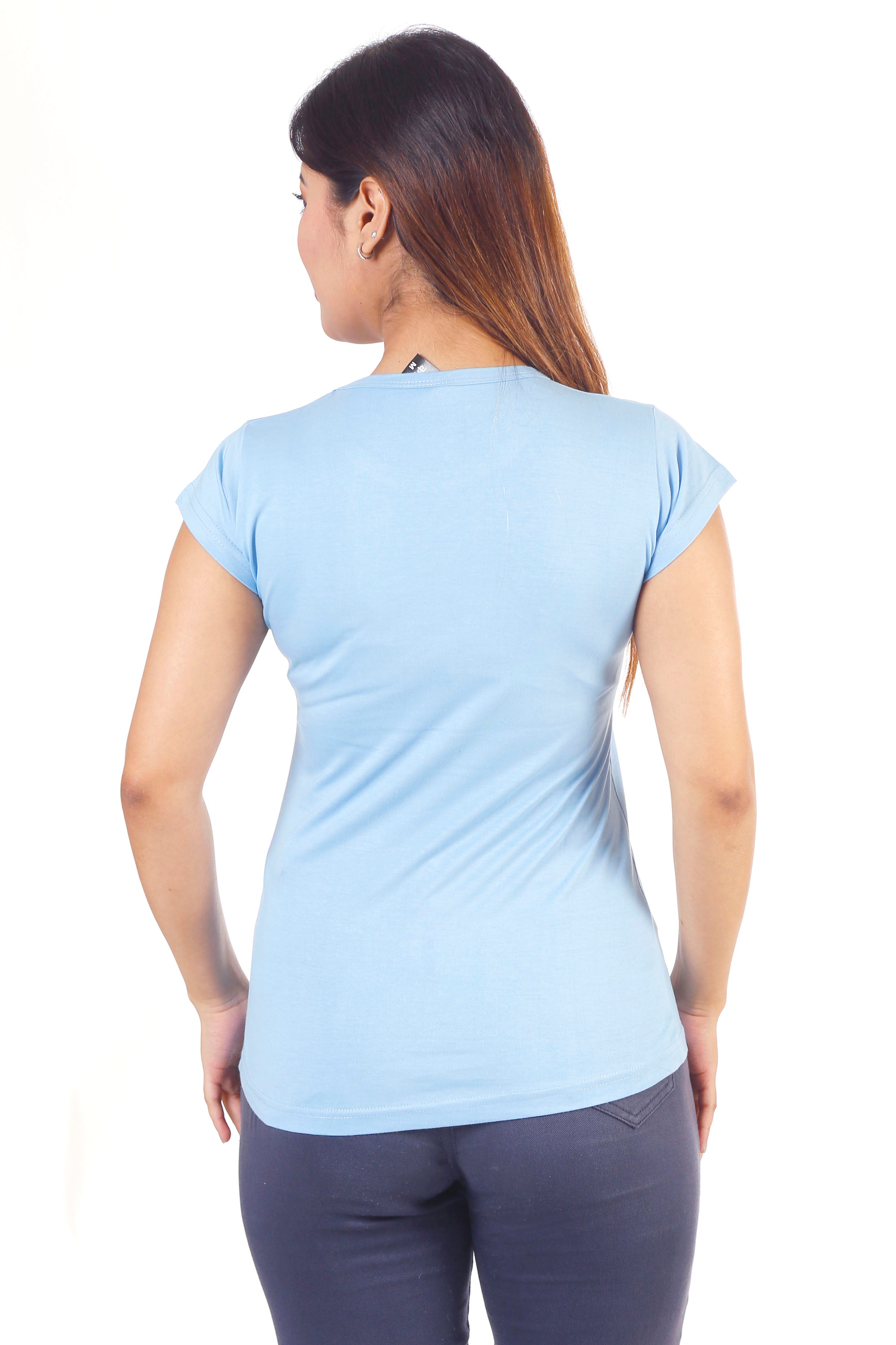 Women Round Neck Light Blue Teach Inspire Cotton T-shirt