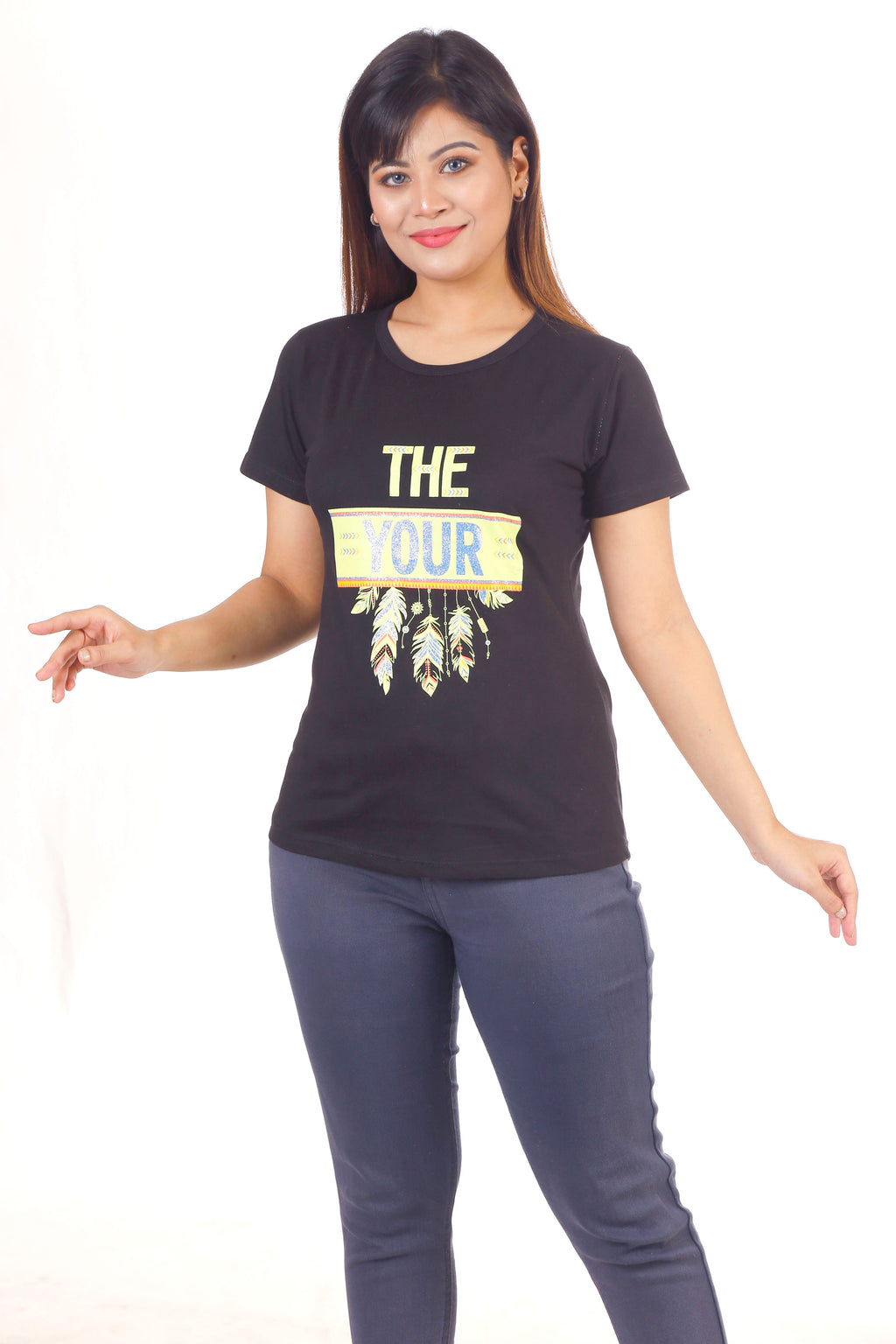 Women Round Neck The Your Feature Cotton T-shirt