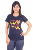Women Round Neck Black Cool Style Cotton T-shirt | Navy Blue T-Shirt