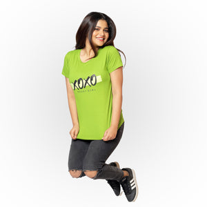 Women Round Neck Green XOXO Messy Girl Cotton T-shirt