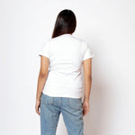 Women Round Neck White Feather Printed Cotton T-shirt