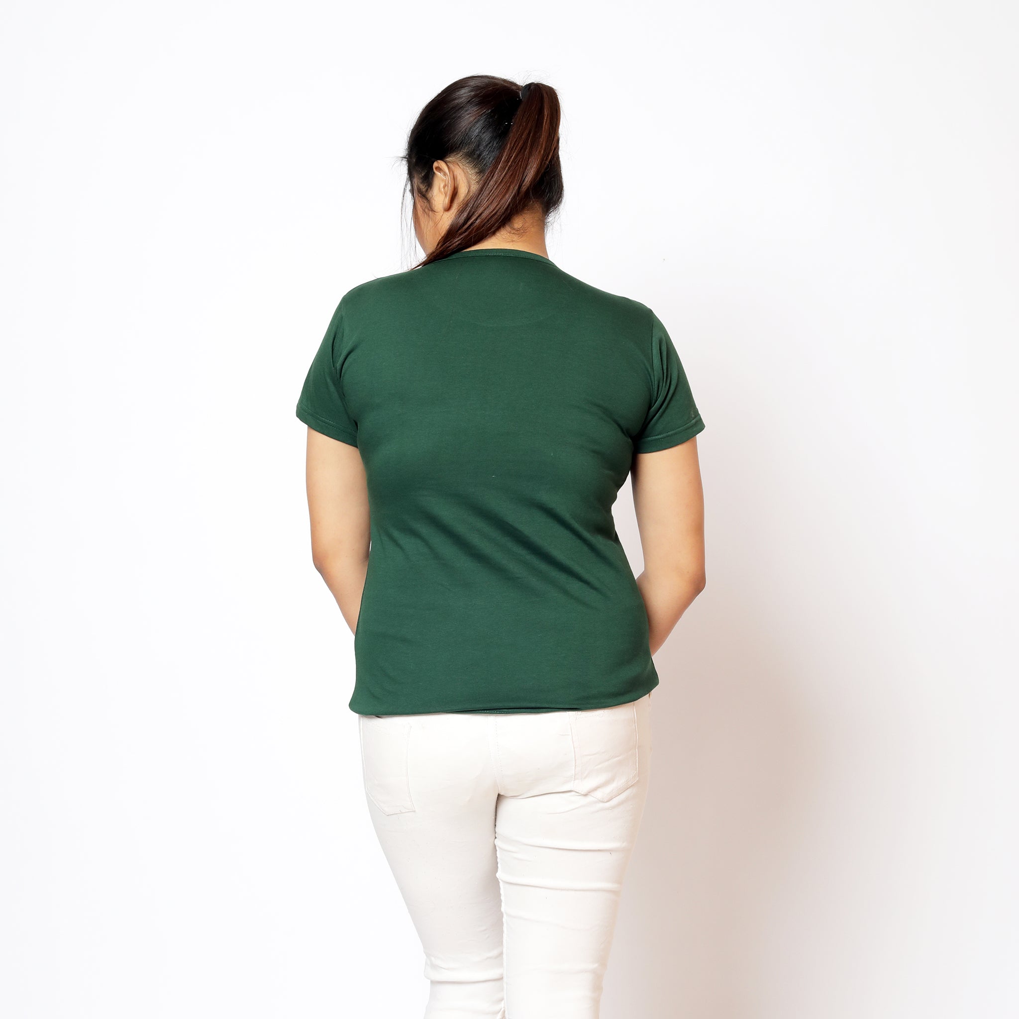 Women Round Neck Bottle Green Almost Is Never Enough Cotton T-shirt – MISKA  CLOTHING