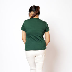 Women Round Neck Bottle Green Almost Is Never Enough Cotton T-shirt