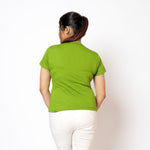 Women Round Neck Green Miss Bee Cotton T-shirt