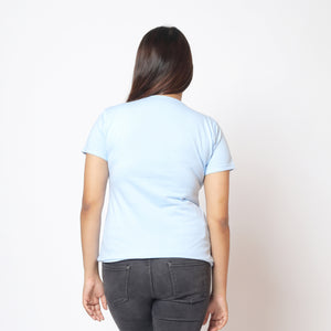 Women Round Neck Sky Blue Abstract Design Cotton T-shirt