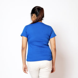 Women Round Neck Royal Blue Strawberry Cotton T-shirt