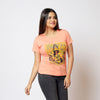 Women Round Neck Peach City Of Joy Cotton T-shirt